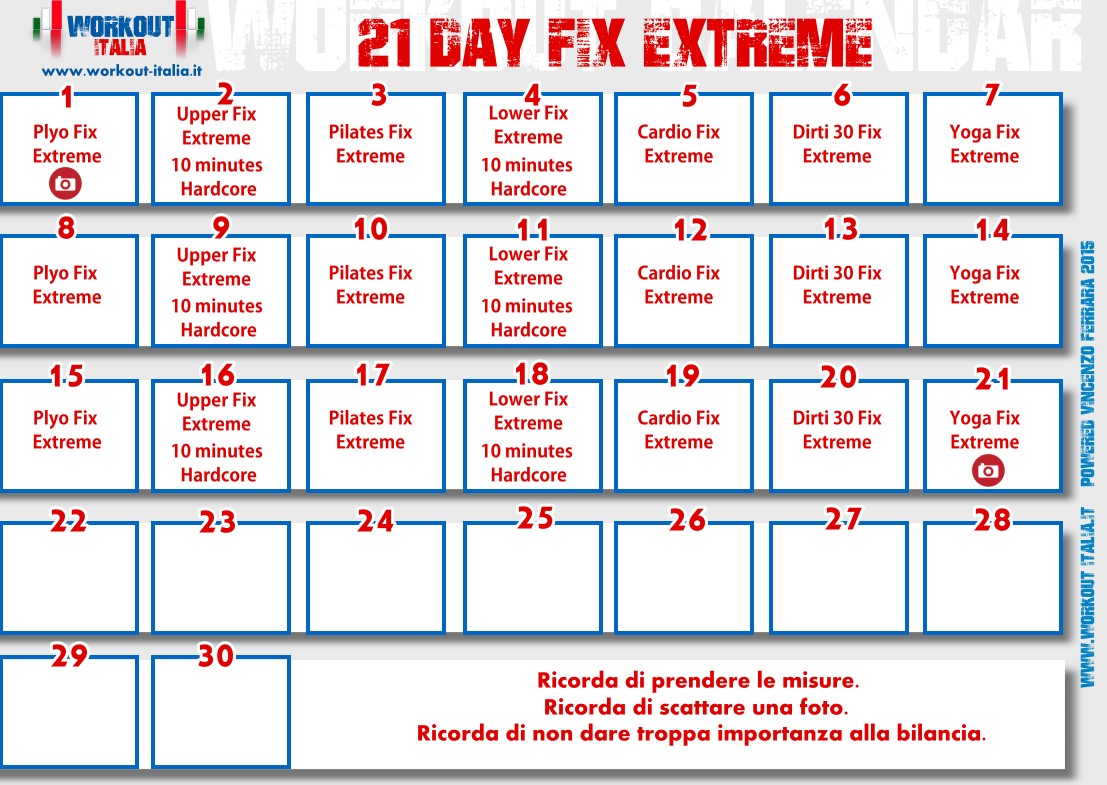  21 Day Fix Extreme Workout Schedule Printable for Build Muscle